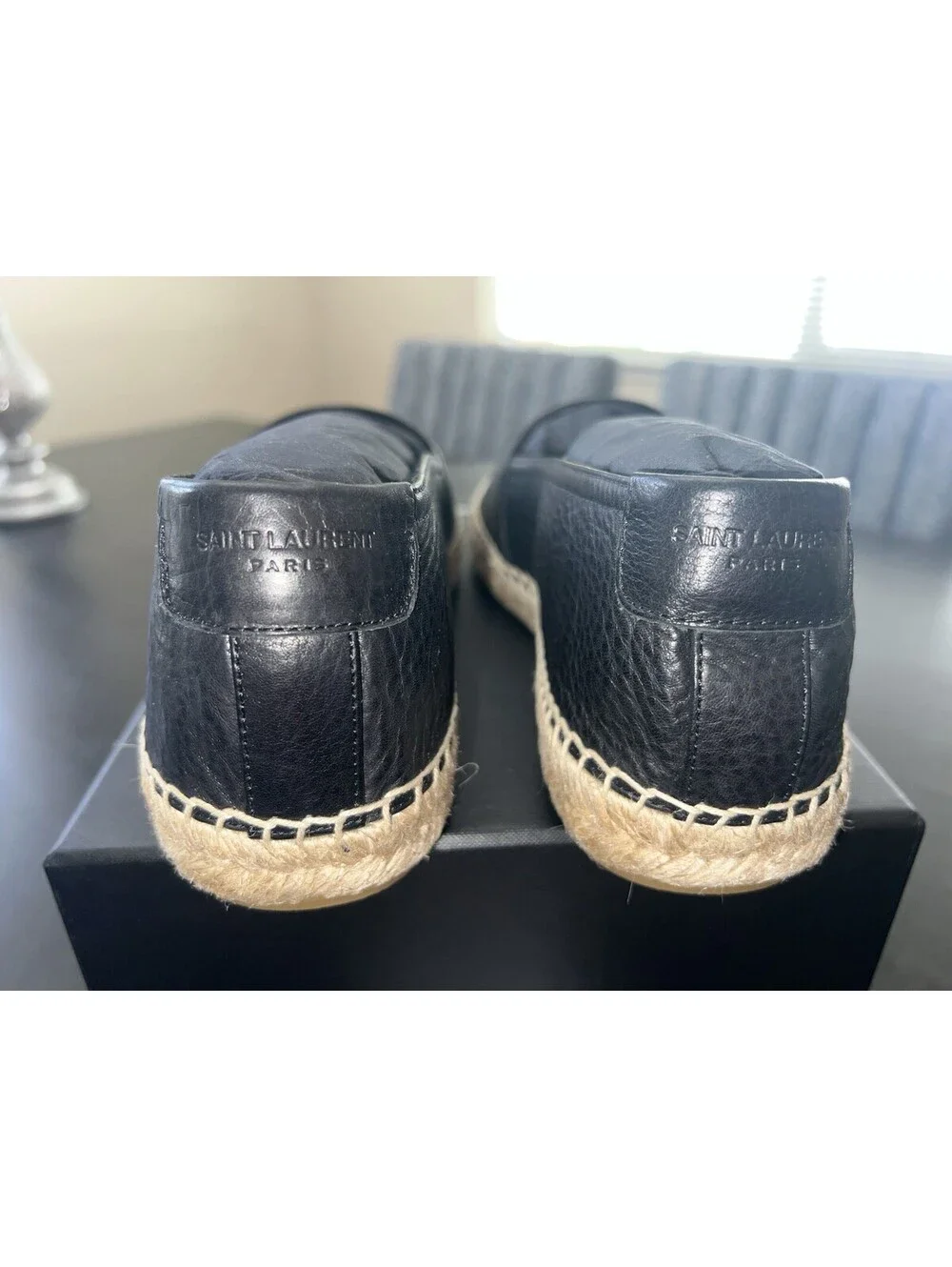 NEW Saint Laurent YSL Men Smooth Nappa Leather Espadrille Black 41 EU/8-8.5US